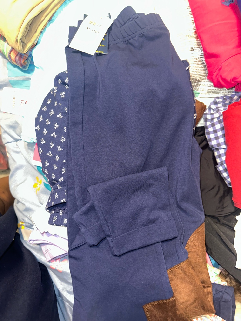 Polo by Ralph Lauren Navy Girls Leggings with Brown Suede Patch